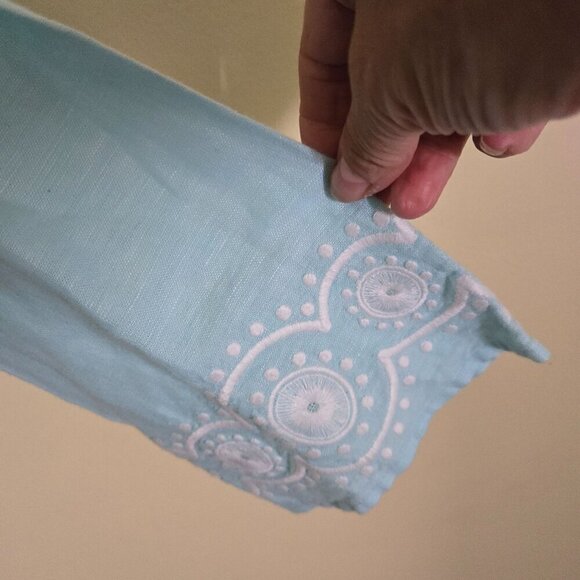 Vineyard Vines Mint Green Embroidered V Neck Linen Blanks Tonic Top Size XL - Picture 4 of 5